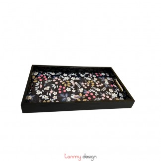 Black rectangle lacquer tray with floral pattern 25*40 cm